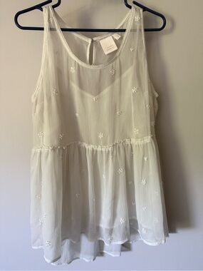Lauren Conrad Off White Sleeveless  Sheer Embroidered Peplum Top